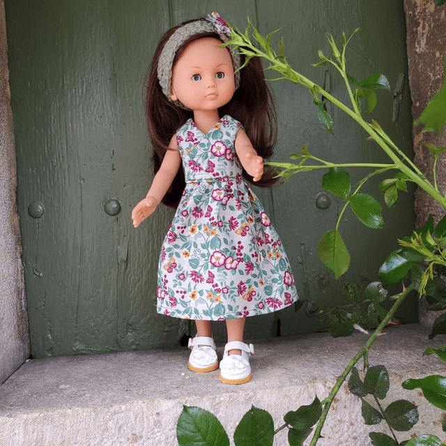 Robe portefeuille  avec bandeau et gilet coordonné,  pour poupée Paola Reina, les chéries de Corolle
