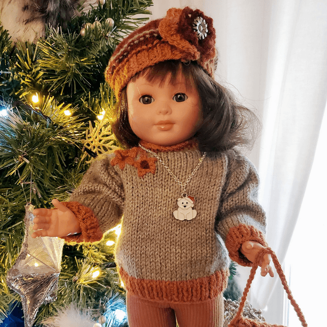 Ensemble pull, beret et sac pour poupée de 36 à 40 cm