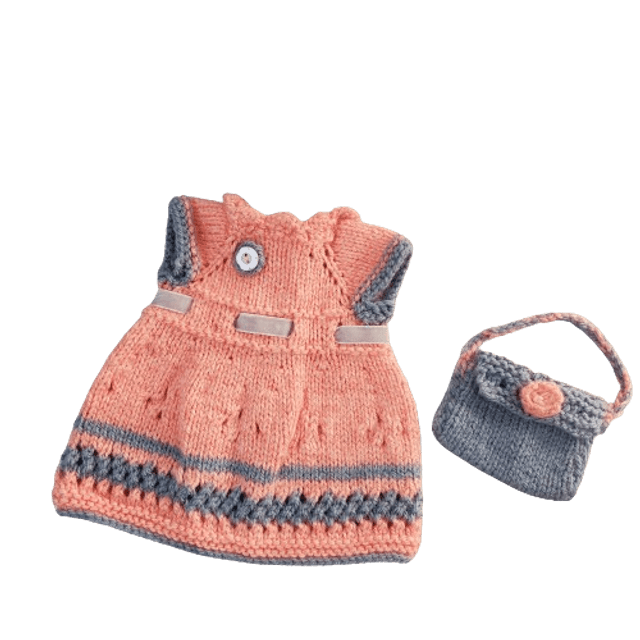 Ensemble robe de poupée rose et gris avec petit sac assorti