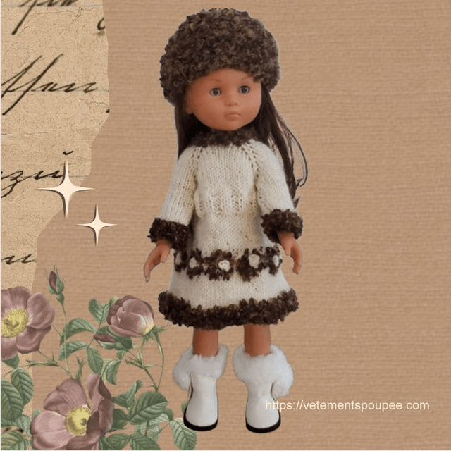 5-Robe poupée Paola Reina tricotée main avec bonnet. Ensemble coordonné pour poupée