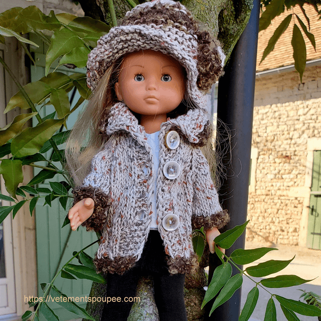 Veste longue avec chapeau cloche pour poupée de 30 à 33 cm, Paola Reina, les chéries...