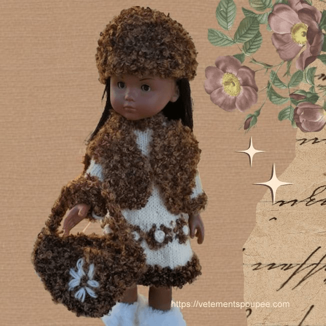 5-Robe poupée Paola Reina tricotée main avec bonnet. Ensemble coordonné pour poupée