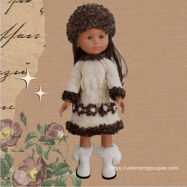 5-Robe poupée Paola Reina tricotée main avec bonnet. Ensemble coordonné pour poupée